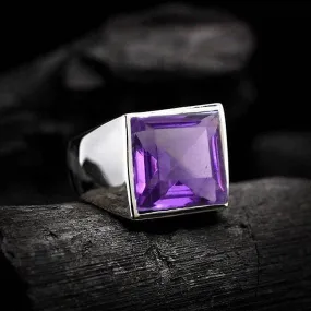 Natural Amethyst Ring, 925 Solid Silver AAA  Quality Amethyst Gemstone Men's Unique Handmade Rings, February Birthstone, Best Gift For Male