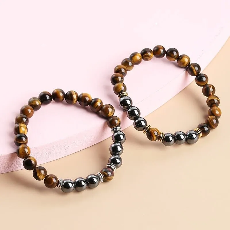 Natural Hematite and Tiger Eye Stone Bracelets