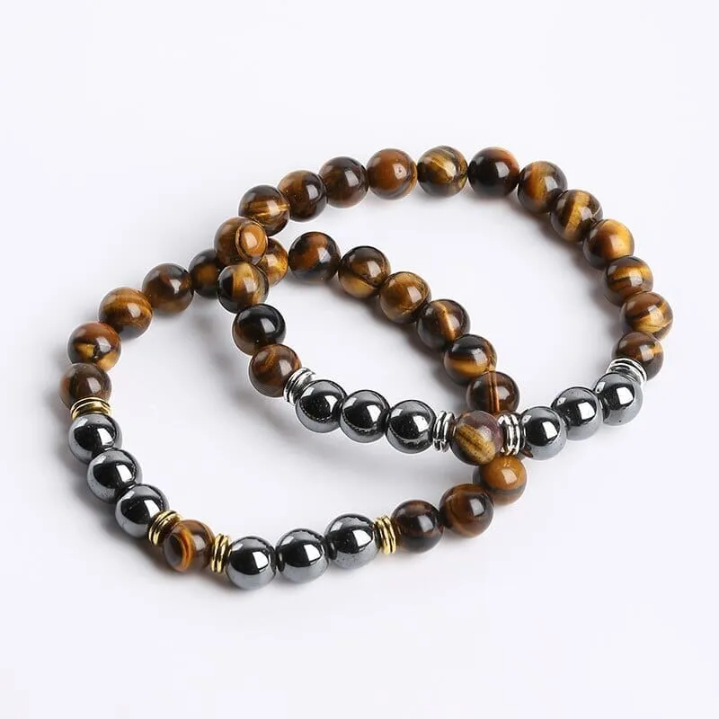 Natural Hematite and Tiger Eye Stone Bracelets