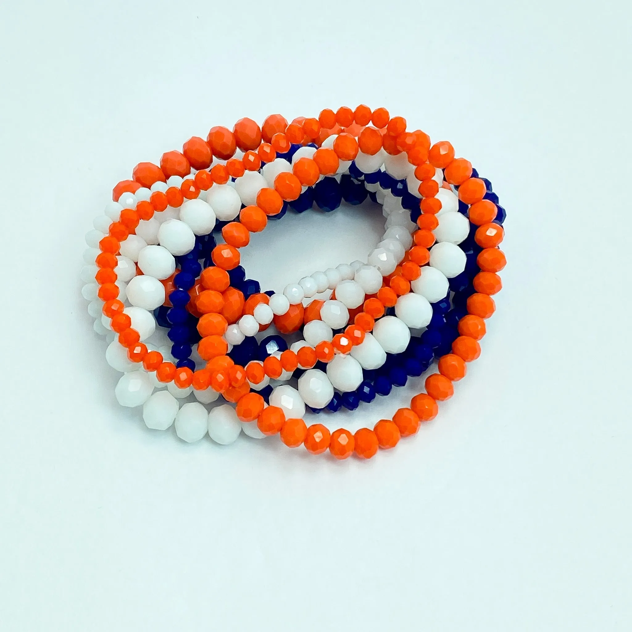 Orange & Royal Blue Beaded Stackable Bracelets