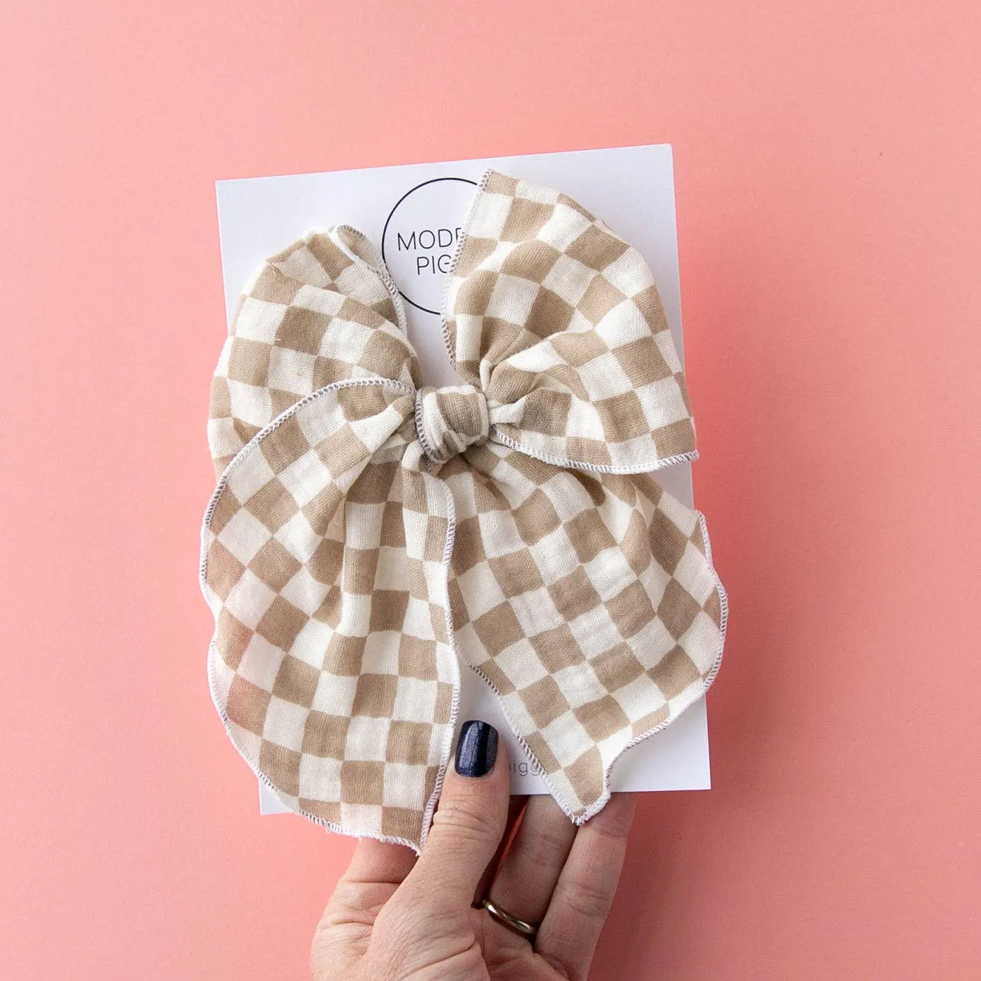 Party Bow Checkerboard - Tan