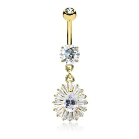 Pear CZ Center and Princess Cut CZ Around Dangle CZ Prong Set 316L Surgical Steel WildKlass Belly Rings