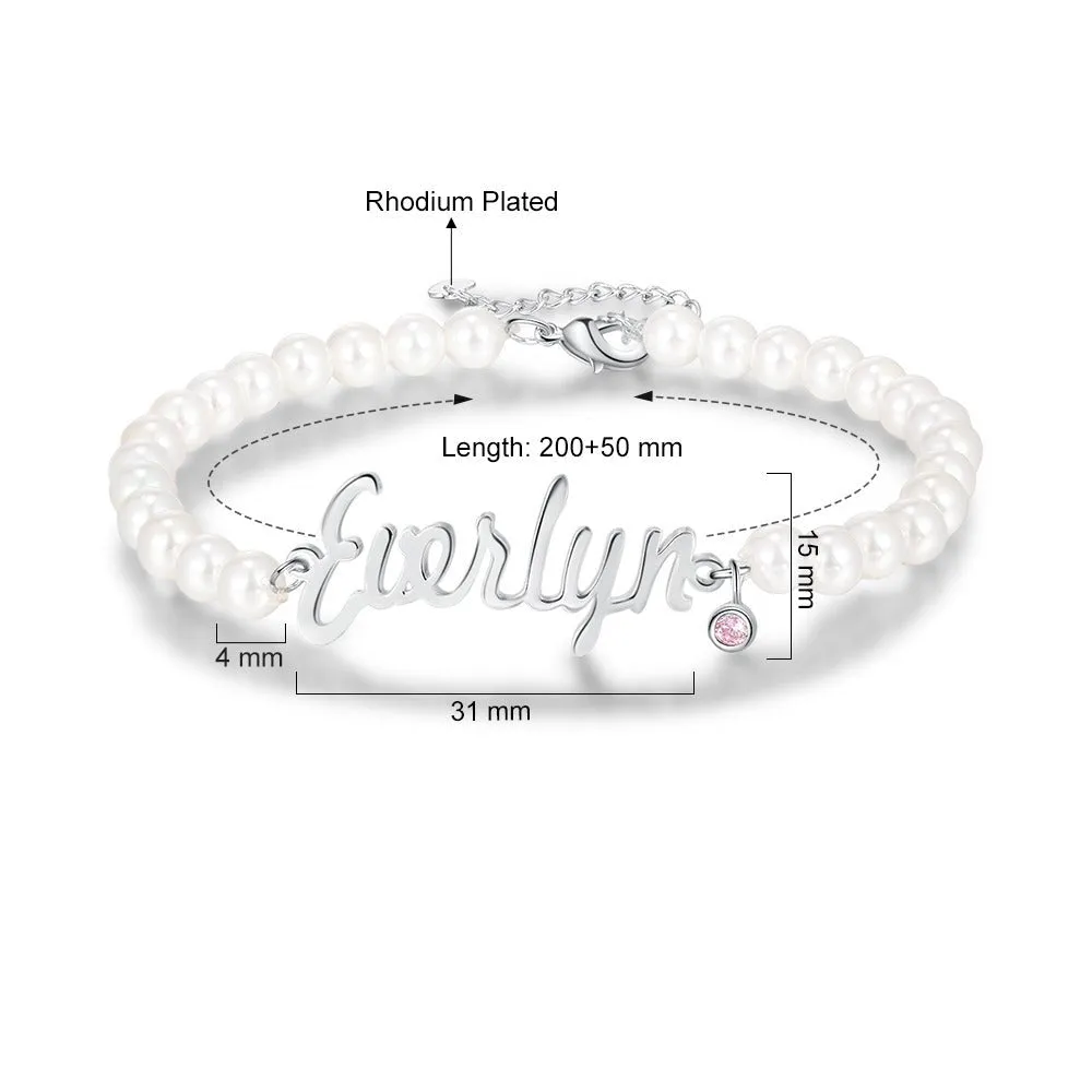 Pearl Beaded Custom Name Chain Bracelets