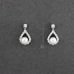 Pearl CZ Drop Bridal Earrings