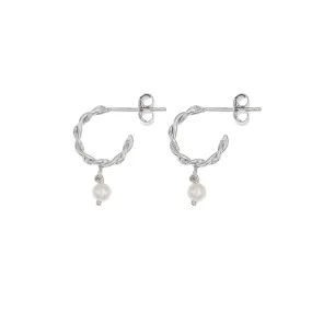 Pearl Drop Huggie Earrings - Silver