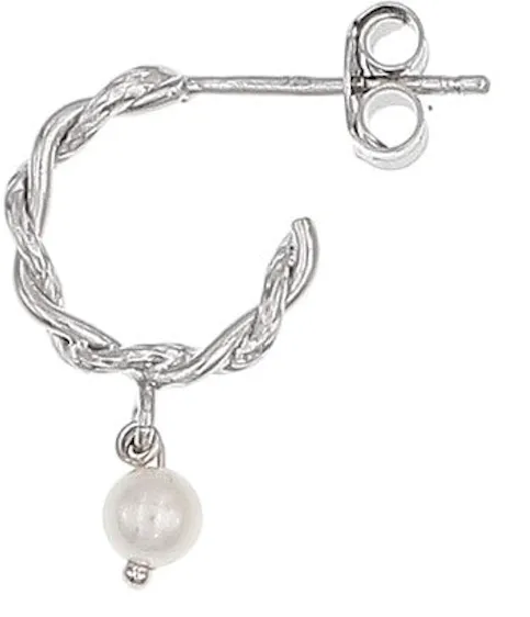 Pearl Drop Huggie Earrings - Silver