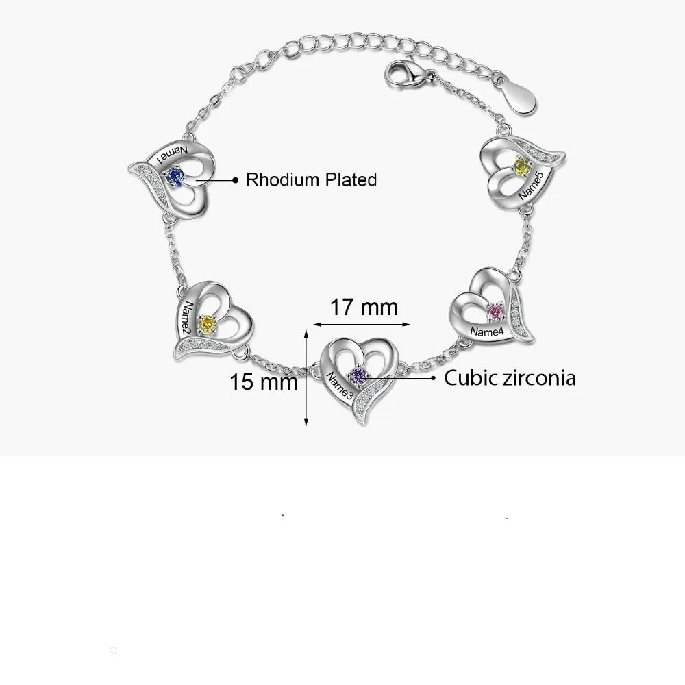 Personalized Cordate Charm Bracelets With 5 Birthstone