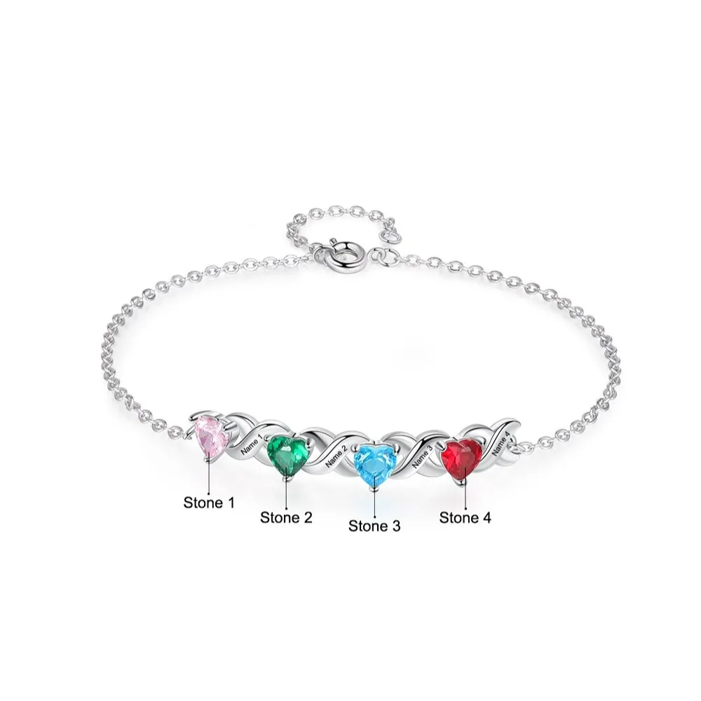 Personalized Inlaid 4 Cordate Birthstone Bracelets For Women