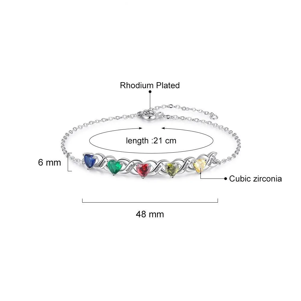 Personalized Inlaid 4 Cordate Birthstone Bracelets For Women