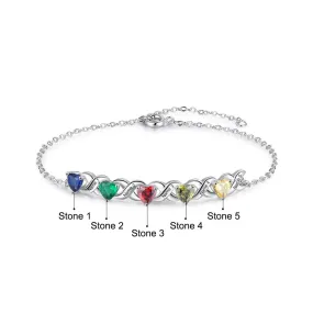 Personalized Inlaid 5 Cordate Birthstone Bracelets For Women