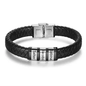 Personalized Men Braided Leather Bracelets With 3 Names