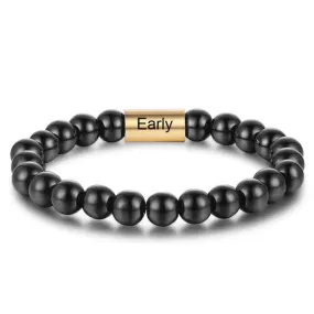 Personalized Name Engraved Black Beads Chain Bracelets For Men