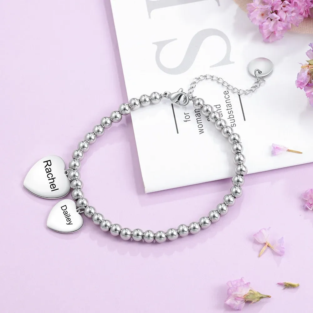 Personalized Name Engraved Heart Charms Bracelets