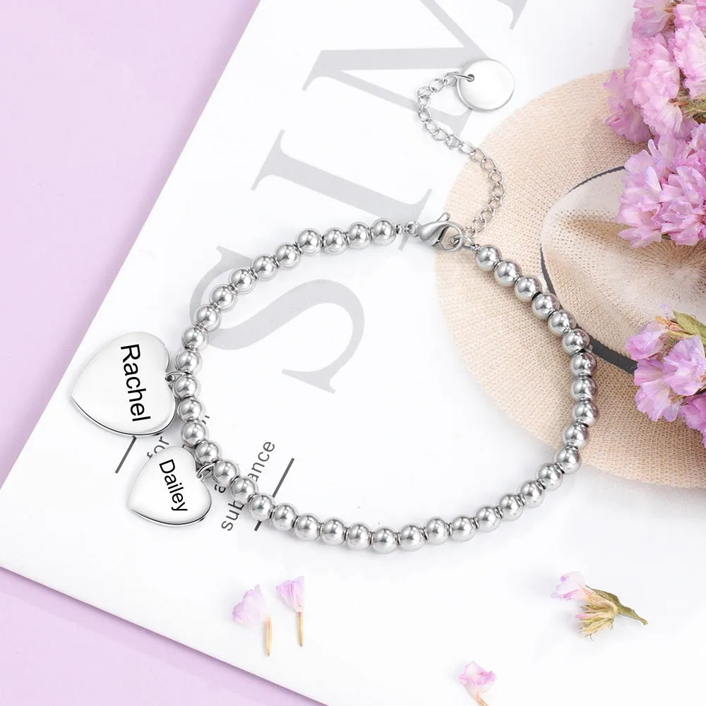 Personalized Name Engraved Heart Charms Bracelets