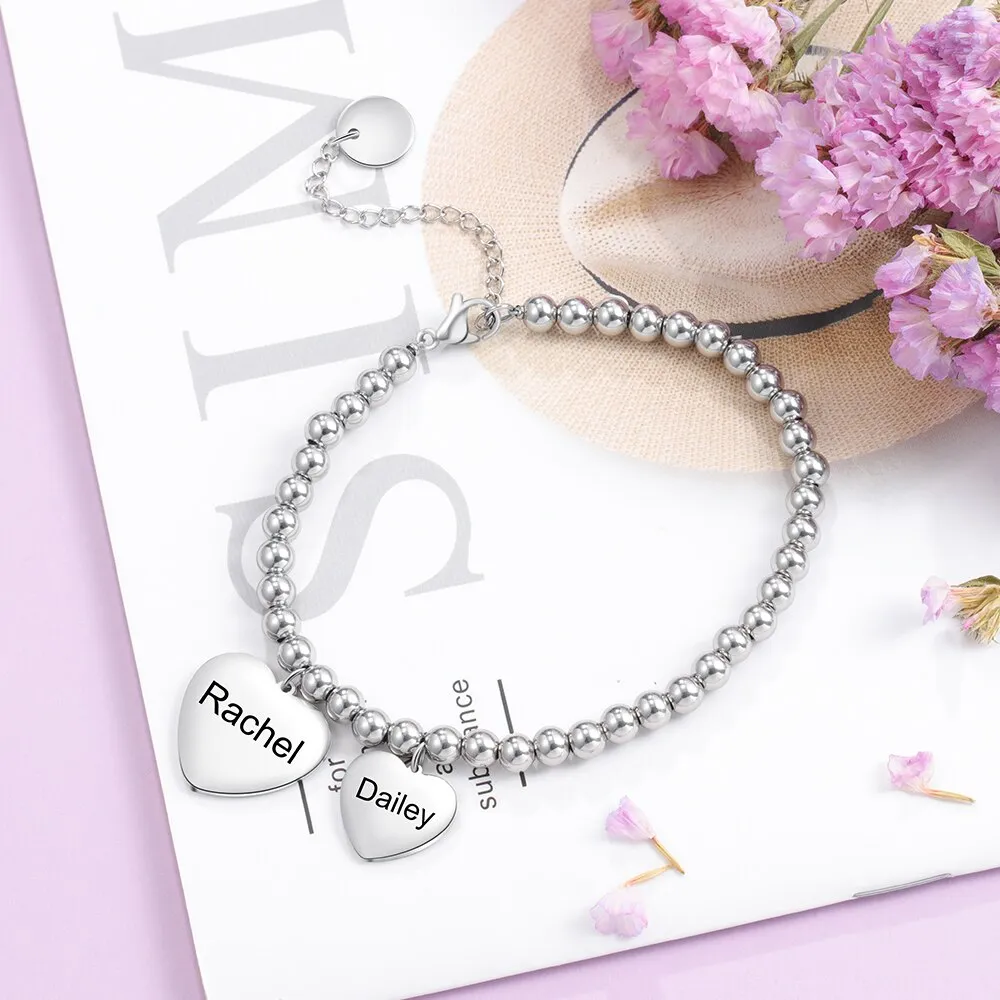 Personalized Name Engraved Heart Charms Bracelets