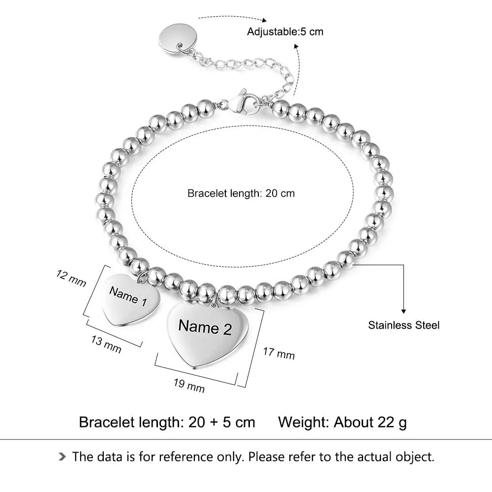 Personalized Name Engraved Heart Charms Bracelets