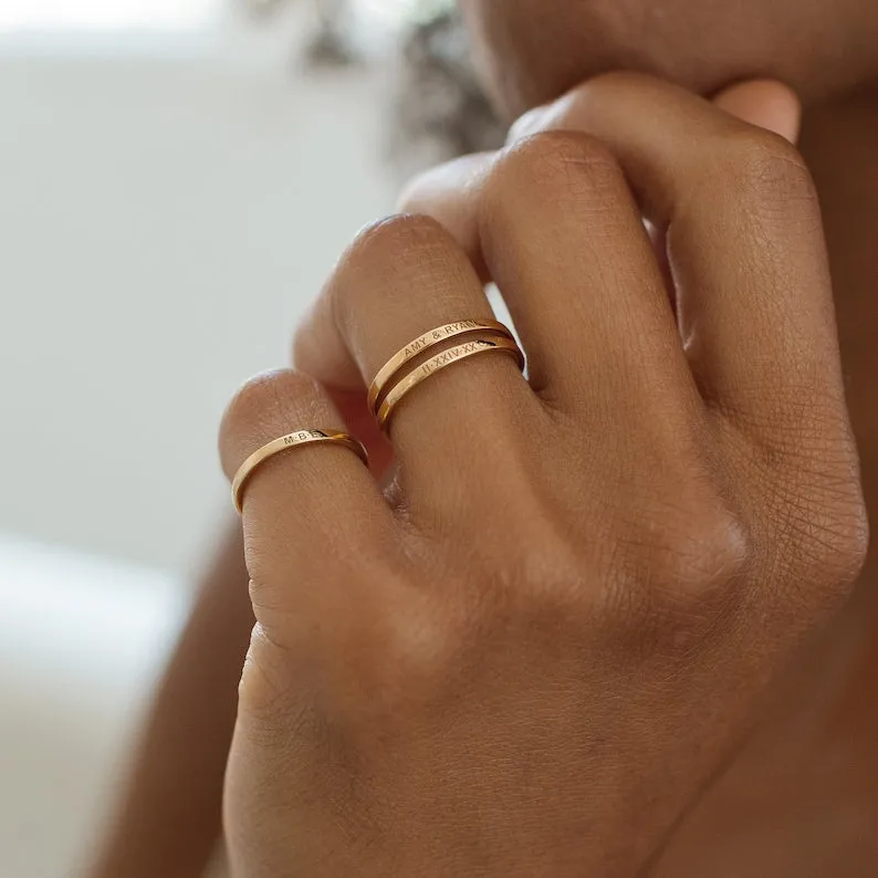 Personalized Name Ring Custom Stacking Rings Delicate Name Ring Skinny Engraved Ring Dainty Minimal Ring Mom Gift