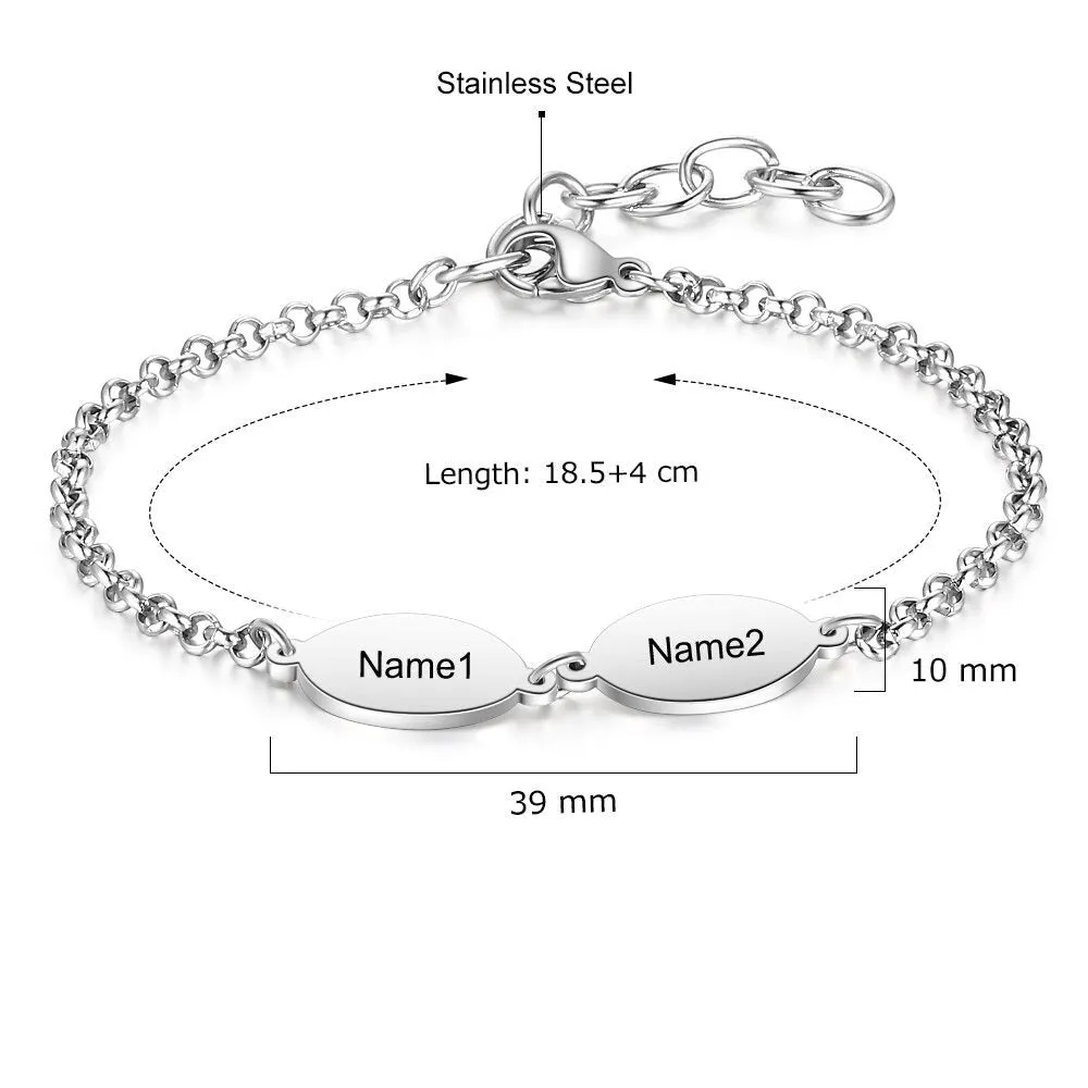 Personalized Oval Design 4 Names Chain Bracelets