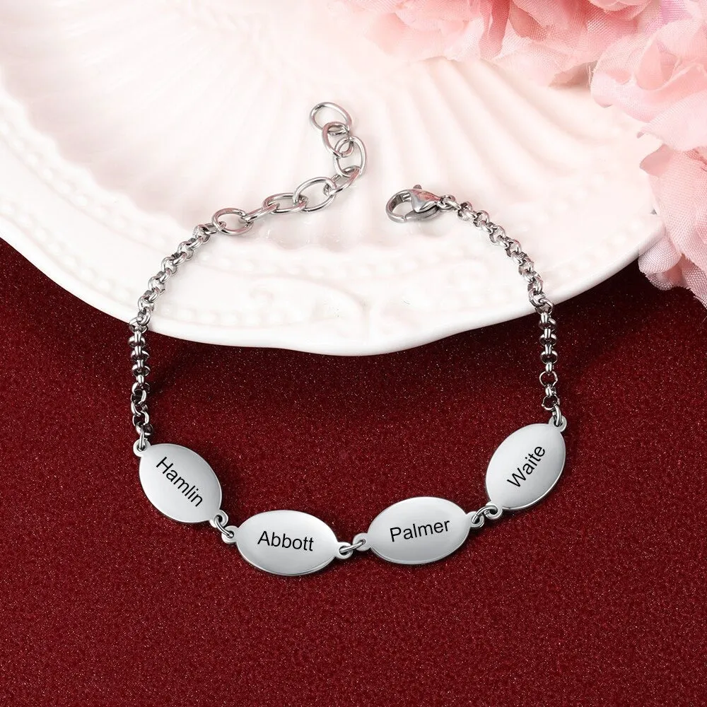 Personalized Oval Design 4 Names Chain Bracelets