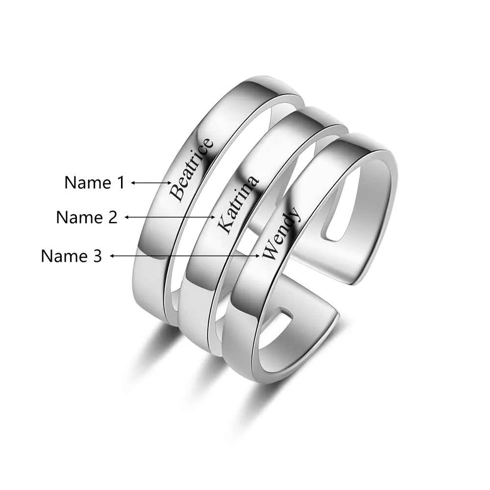 Personalized Stackable Rings for Women Engrave Custom 3 names Wide Ring Stainless Steel Family Gift for Mom