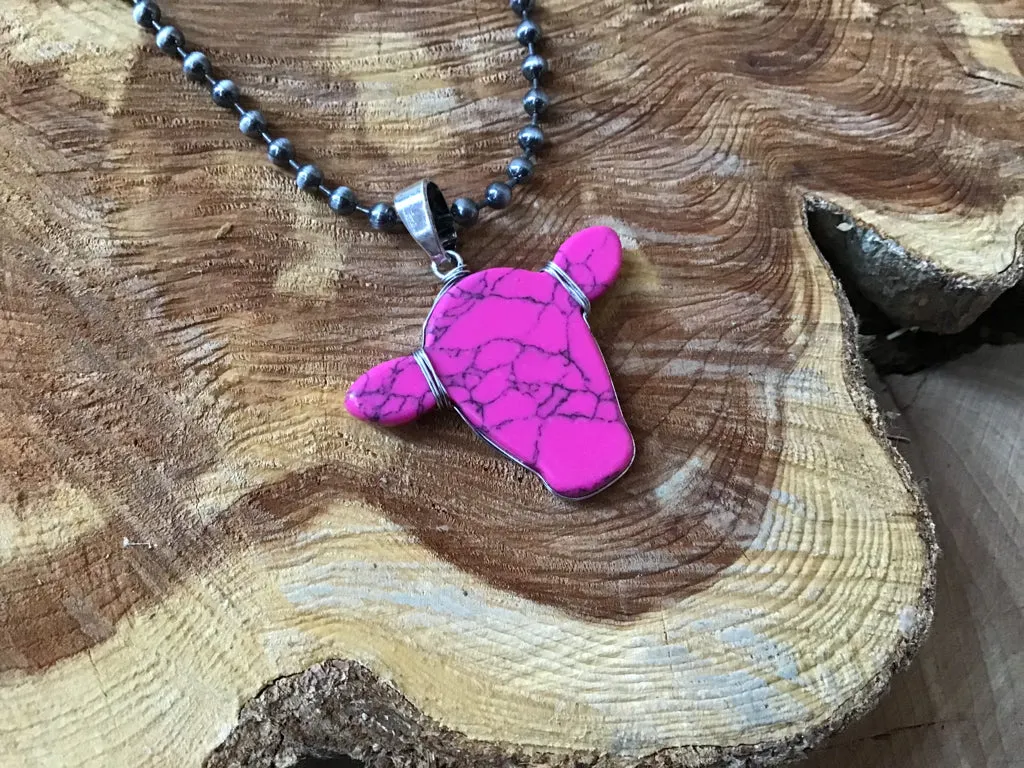 Pink Steerhead Pendant Necklace