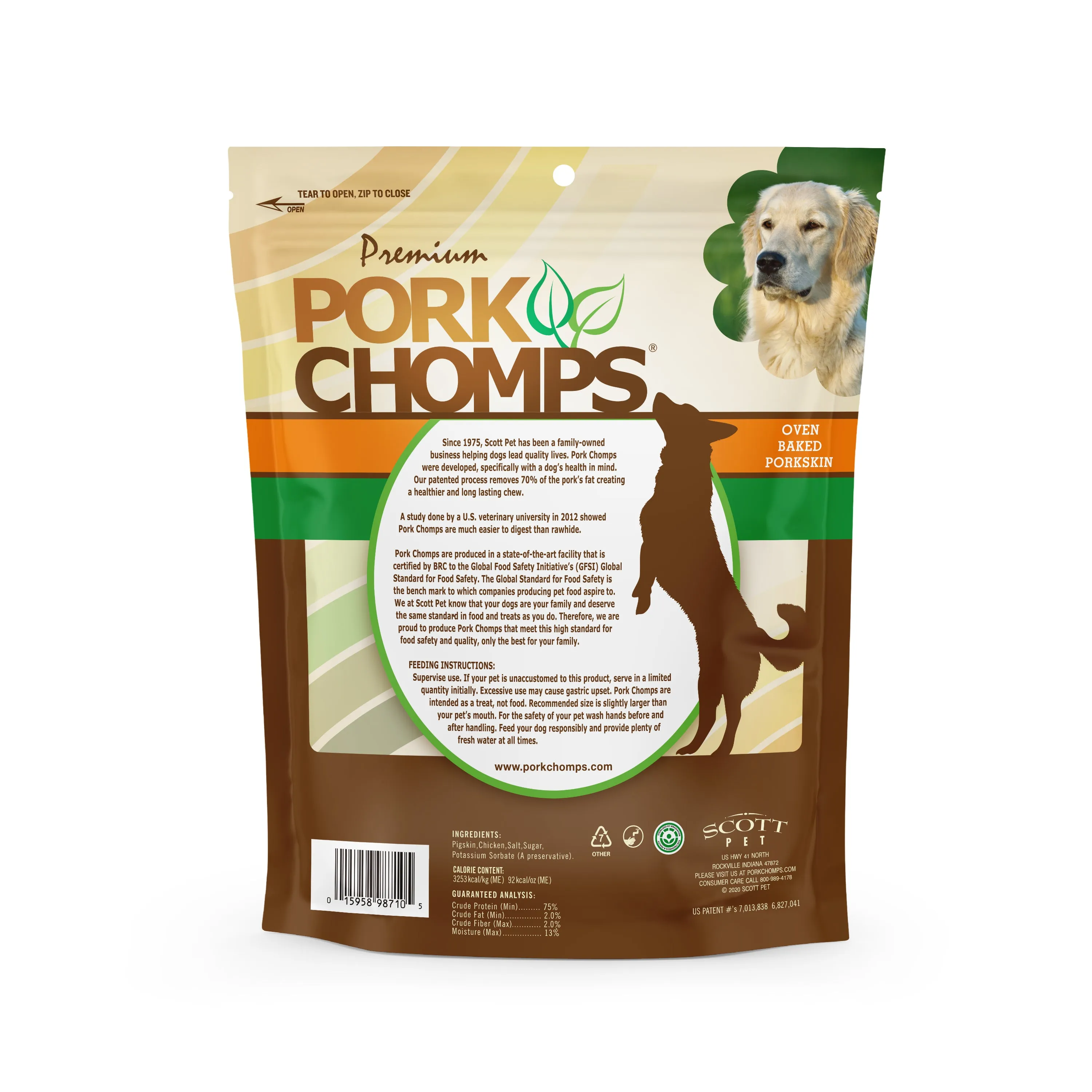 Pork Chomps 2.5 Pressed Pork Skin Rings with Real Chicken, 8 count Dog Chews