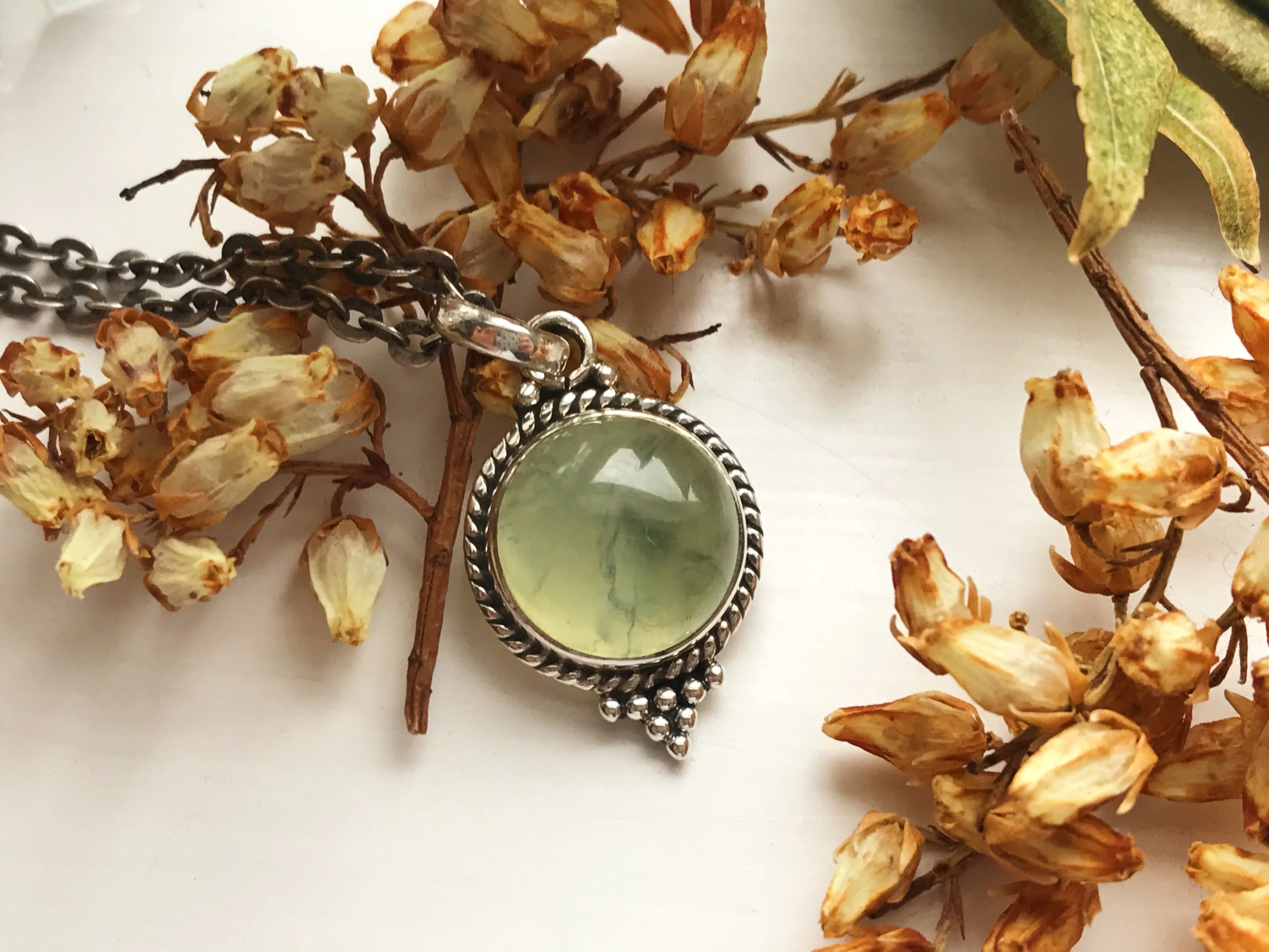 Cassia Dot Prehnite Pendant with Optimal Design