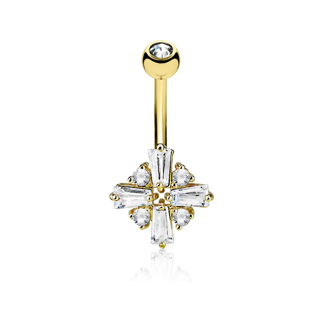 Princess Cut CZ Cross with Round CZ Filled Diamond Shield 316L Surgical Steel WildKlass Belly Rings