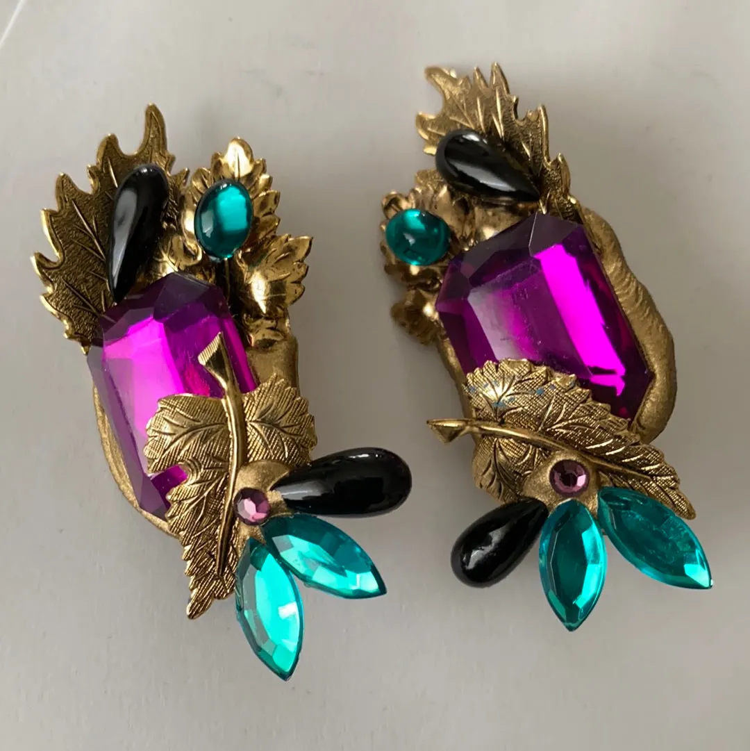 Purple Gems Costume Clip-On Earrings