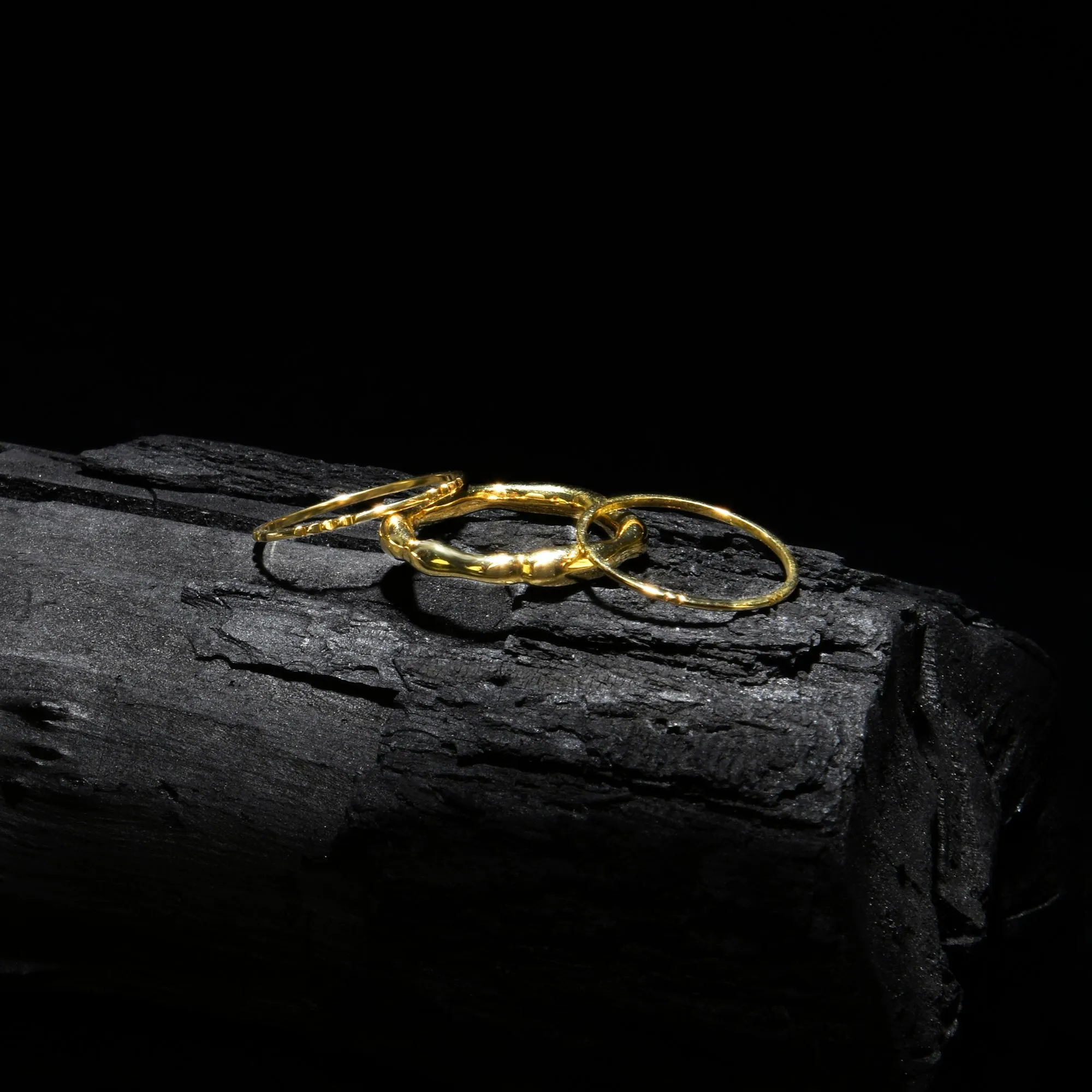 Real Gold Plated Z Gold Molten Rings Set Of Three-Extra Small