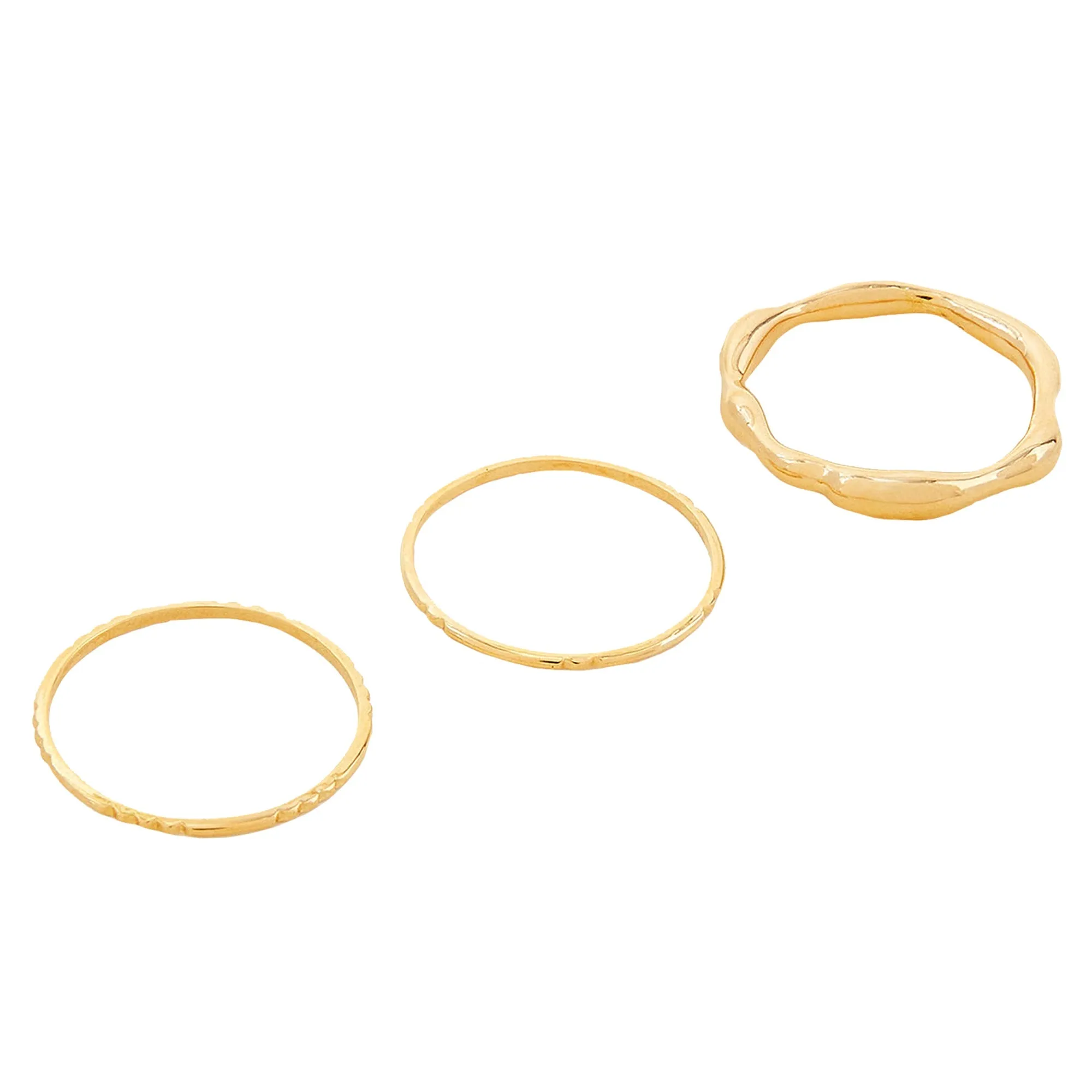 Real Gold Plated Z Gold Molten Rings Set Of Three-Extra Small