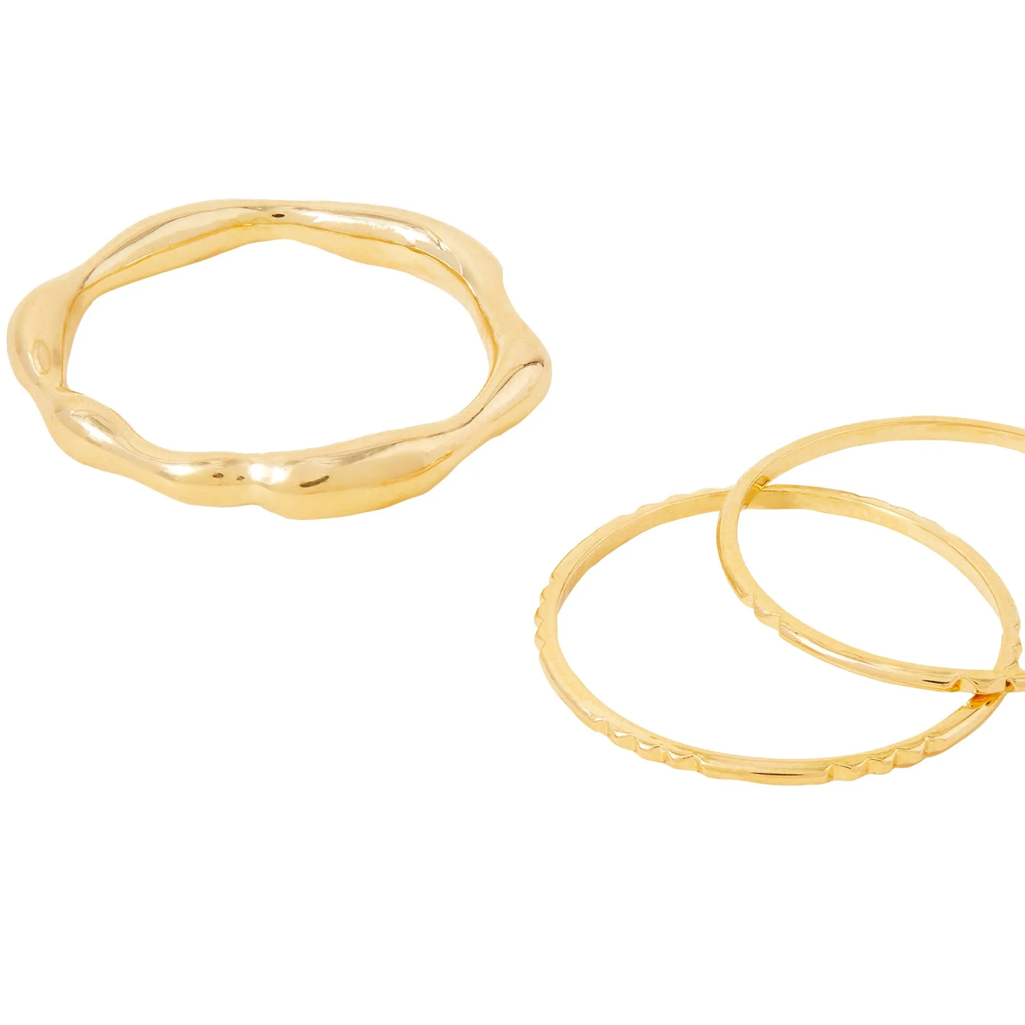 Real Gold Plated Z Gold Molten Rings Set Of Three-Extra Small