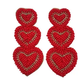 Red Triple Heart Drop Earrings