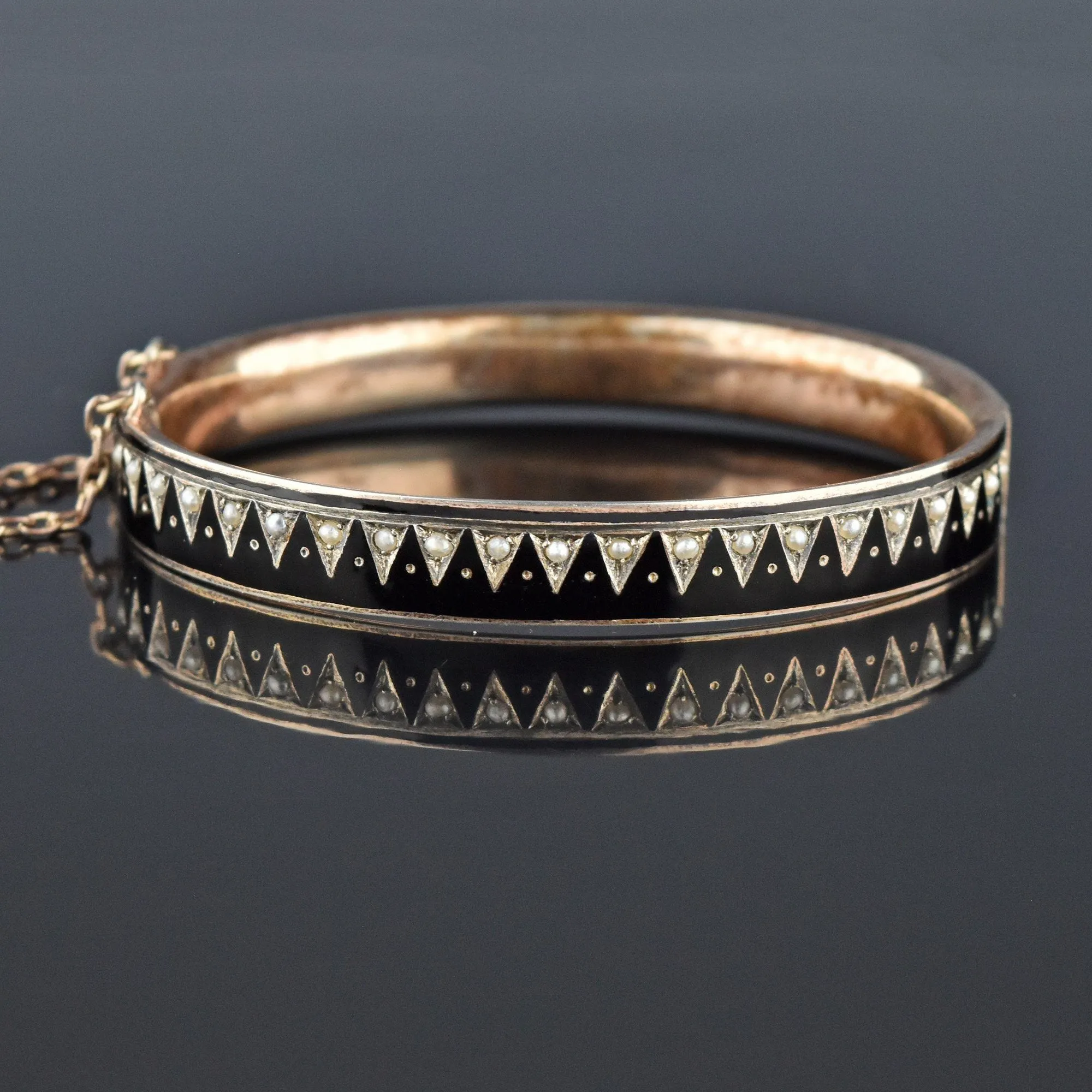 Rose Gold Silver Austro Hungarian Black Enamel Bracelet