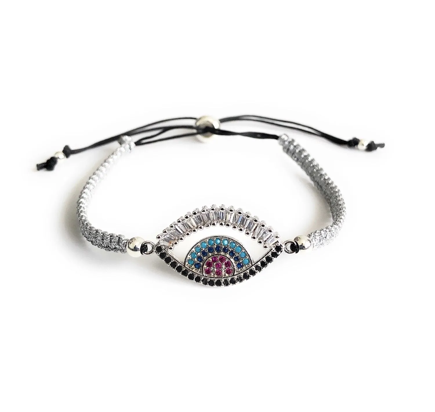 Silver Evil Eye Bracelet, Cubic Zirconia Protection Bracelets