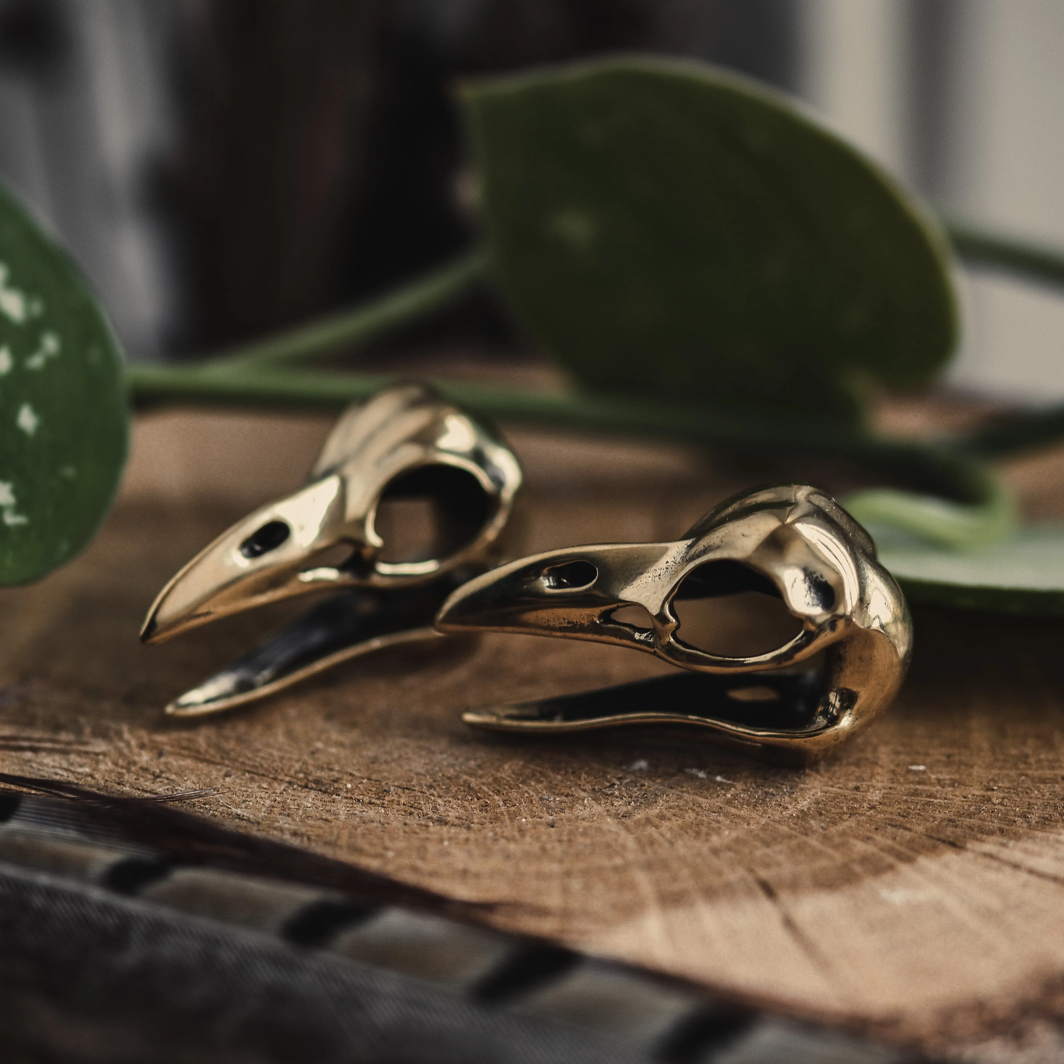 Small Golden Raven Skull Ear Weights