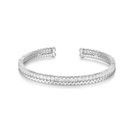 SS CZ Double Cuff Bangle Bracelet