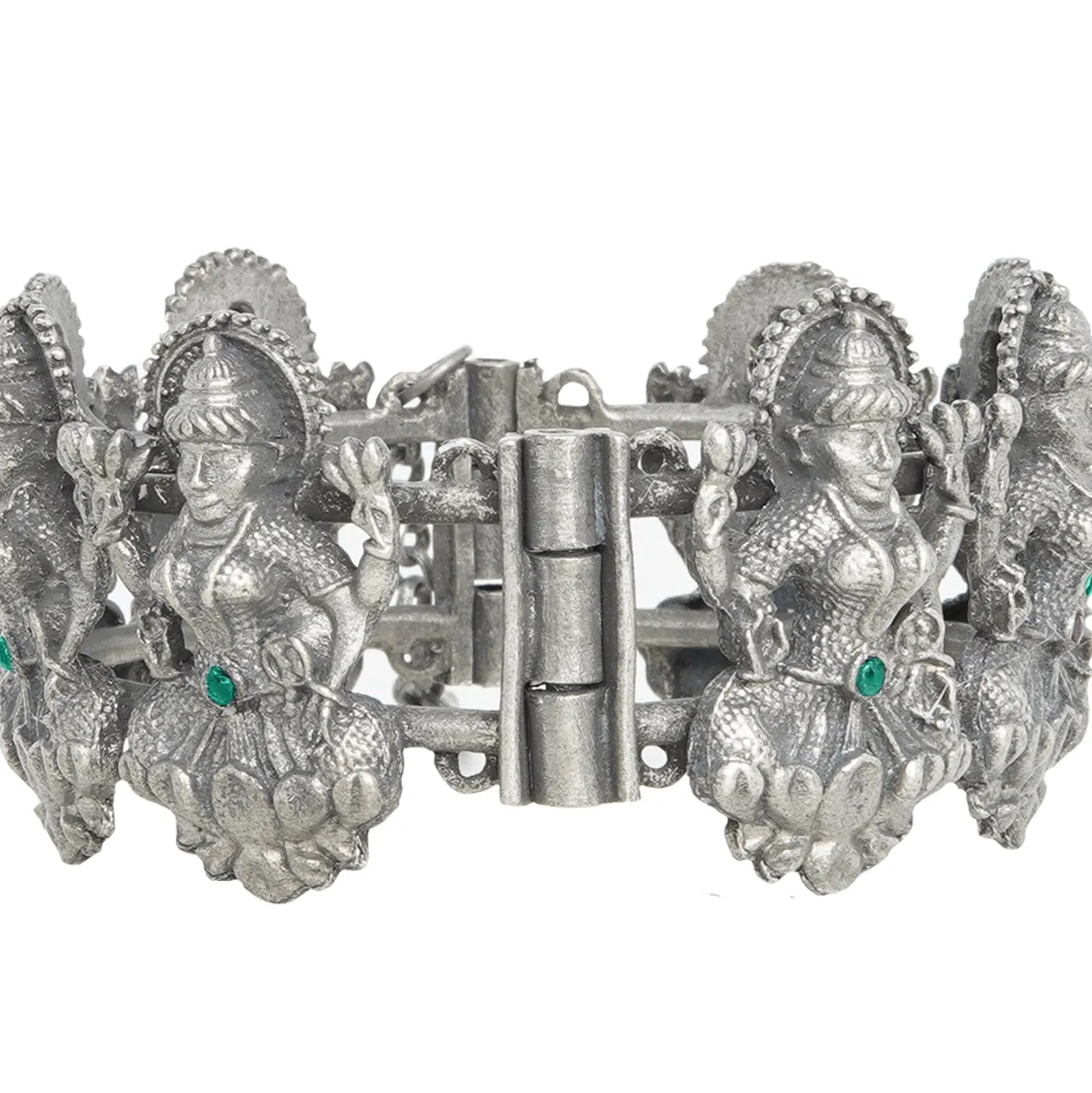 Teejh Sudha Green Stone Silver Oxidised Bangle