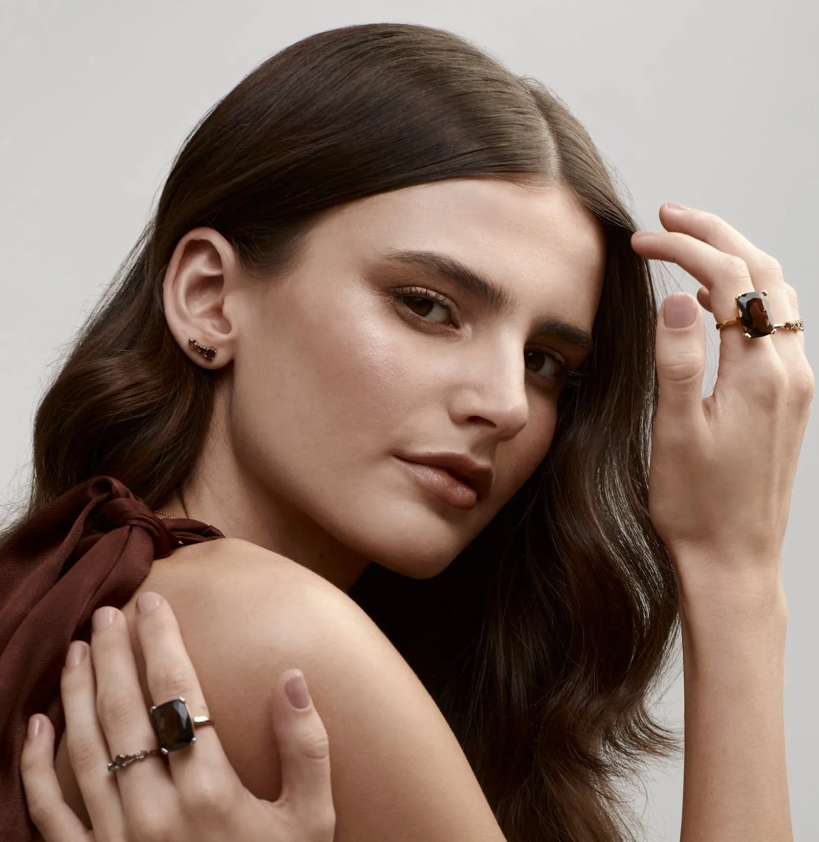 Theia / Ear Climbers / Smokey Quartz   Gold