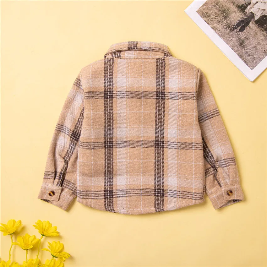 Toddler kids Long-sleeved plaid shirt bow tie cardigan top