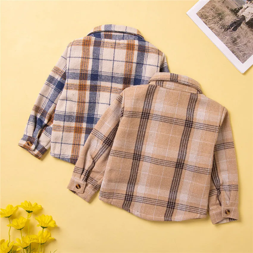 Toddler kids Long-sleeved plaid shirt bow tie cardigan top