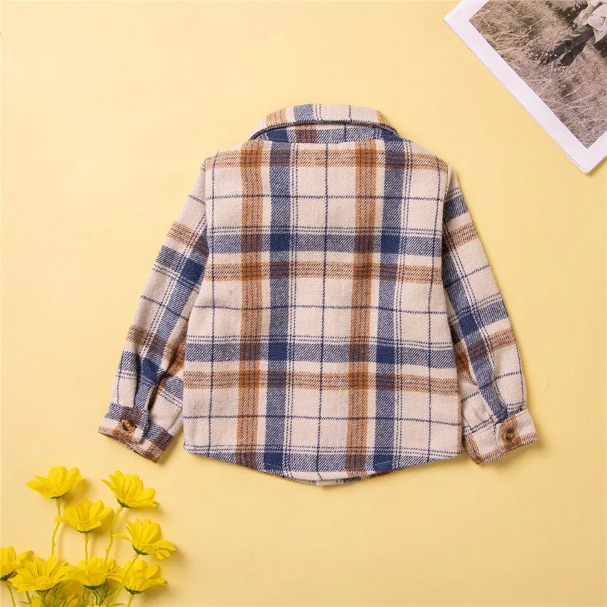 Toddler kids Long-sleeved plaid shirt bow tie cardigan top