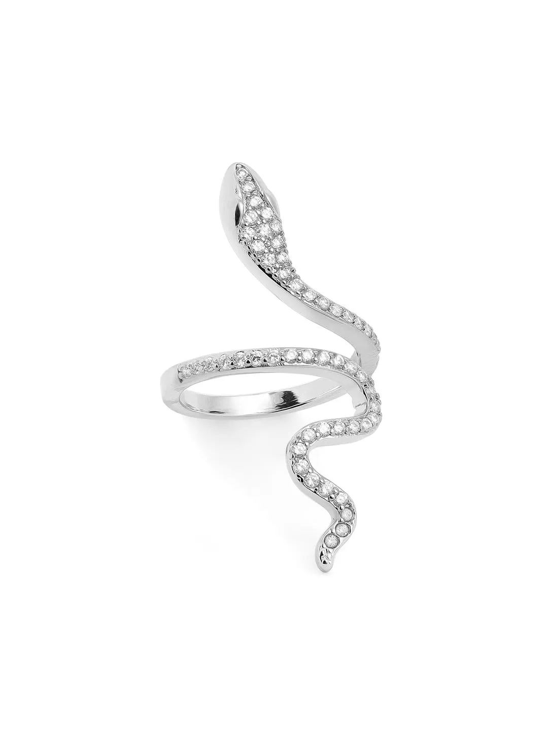 TOKYO TALKIES X Rubans Silver Plated Handcrafted Zircon Stone Snake Shape Rings