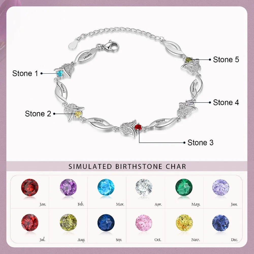 Tulip Flower Customized 3 Birthstone Bracelets