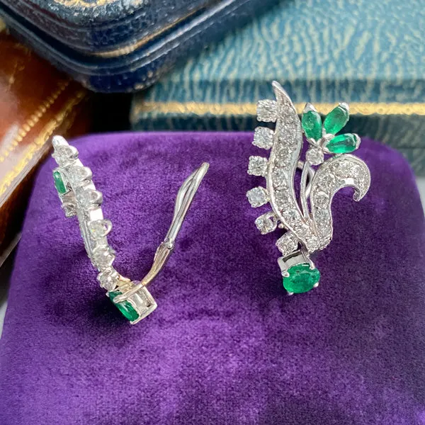 Vintage Emerald & Diamond Clip Earrings