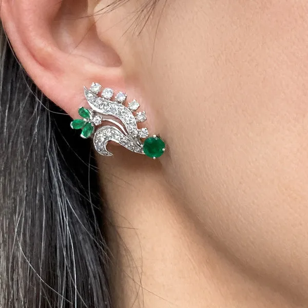 Vintage Emerald & Diamond Clip Earrings