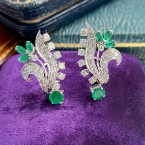 Vintage Emerald & Diamond Clip Earrings