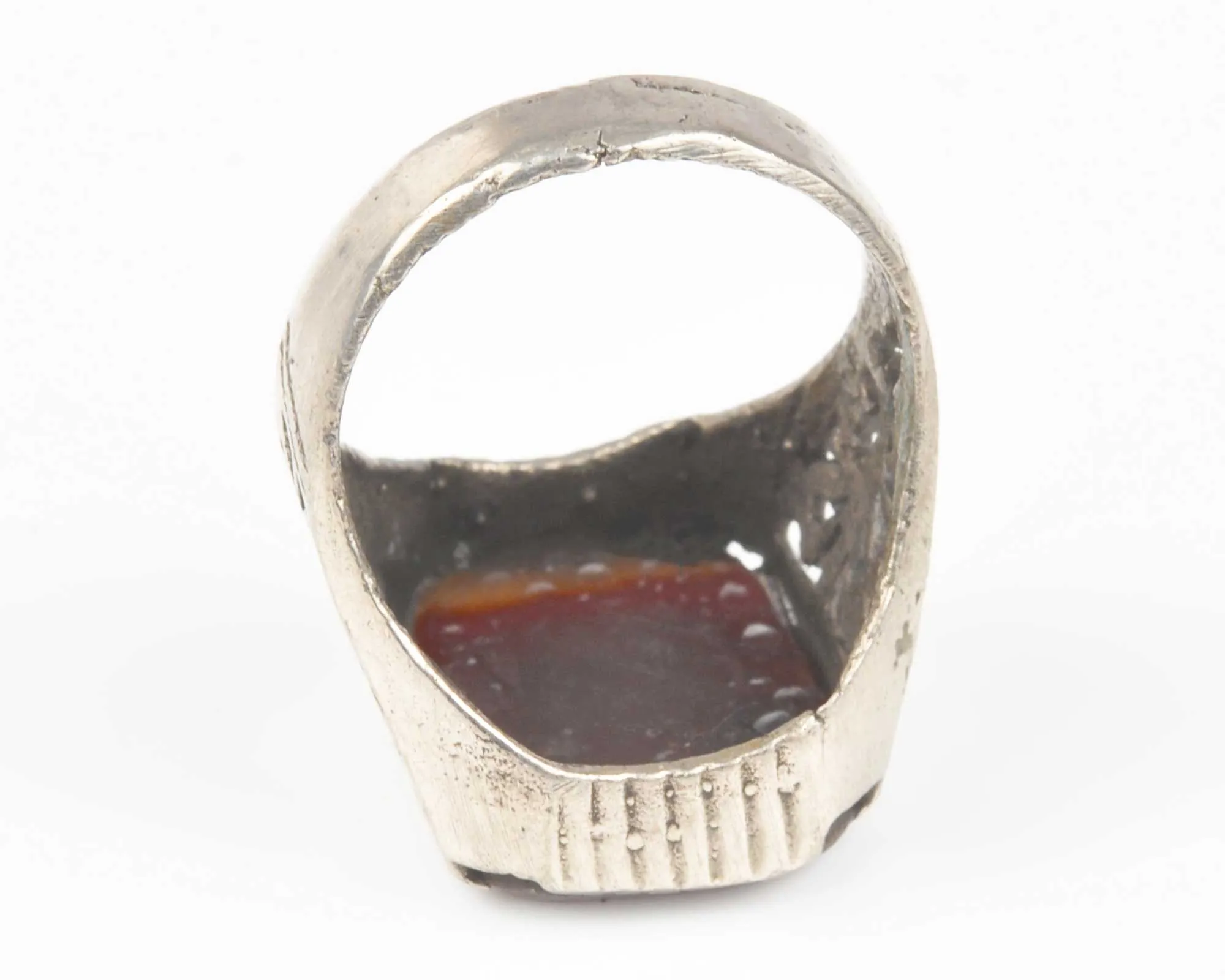 Vintage Rings-Tribal Gypsy Glass Ring-Silver-Size 12-Red Brown-No. 4-Quantity 1