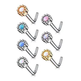 WILDKLASS 7 Pcs of Opal Set Round Top 316L Surgical Steel L Bend Nose Stud Rings Gem Box Package