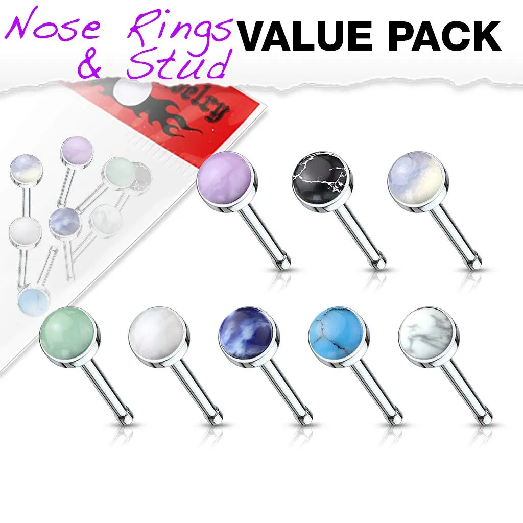 WILDKLASS 8 pcs Value Pack Semi Precious Stone Set 316L Surgical Steel Nose Bone Stud Rings